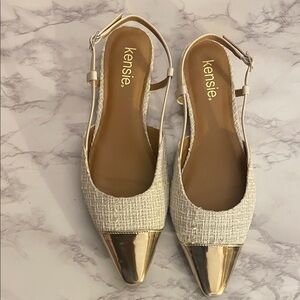 kensie Penny Cream Tweed Slingback Flats with Gold Cap Toe